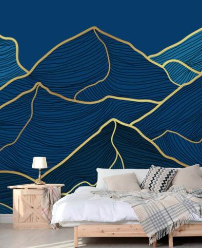 gold and navy blue line mountains wallpaper