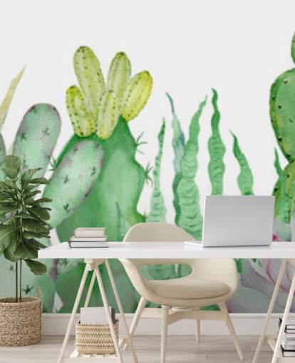 papel pintado de cactus acuarela