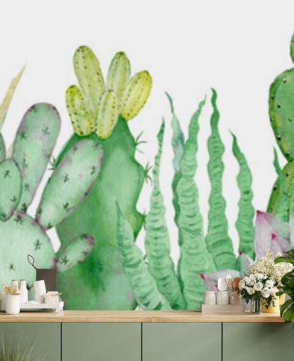 papel pintado de cactus acuarela