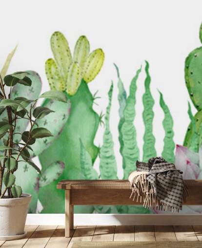 papel pintado de cactus acuarela
