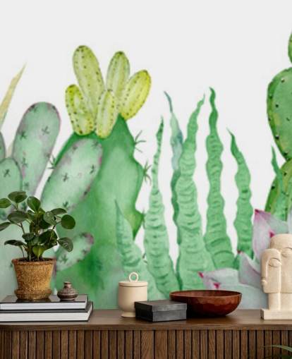 papel de parede aquarela cactos