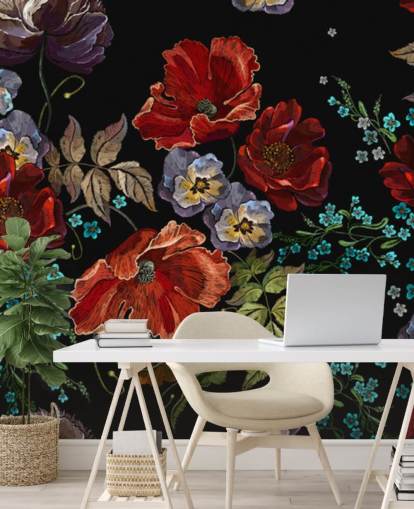 Papoilas escuras Papel de parede Poppy Papoilas escuras Papel de parede Poppy