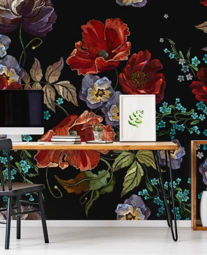 Donkere klaprozen Poppy behang