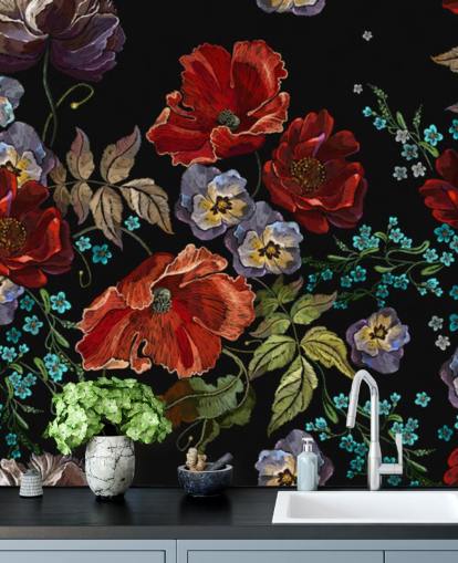 Donkere klaprozen Poppy behang
