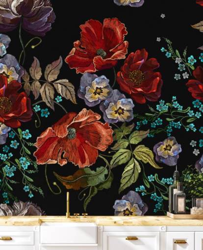 Donkere klaprozen Poppy behang
