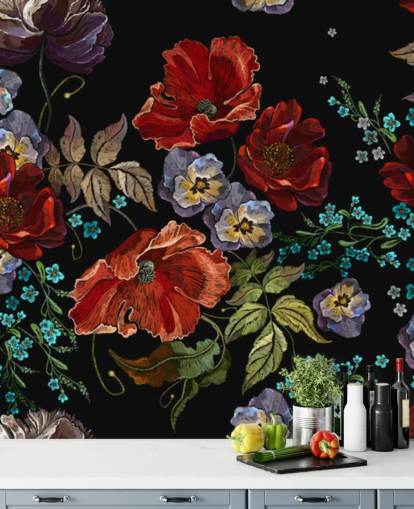 Donkere klaprozen Poppy behang