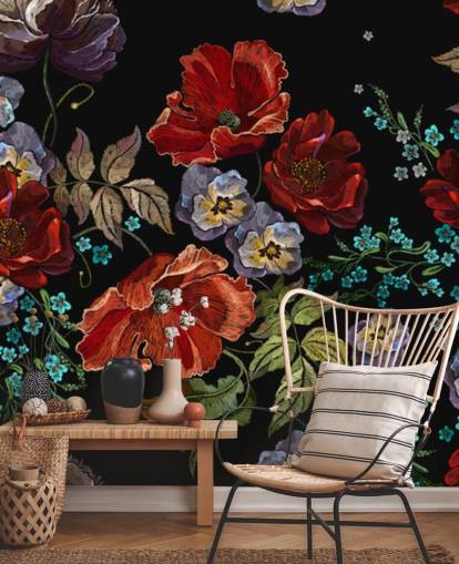 Donkere klaprozen Poppy behang