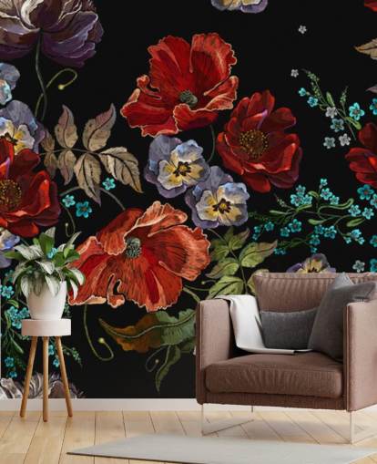 Donkere klaprozen Poppy behang