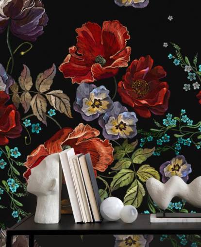 Donkere klaprozen Poppy behang