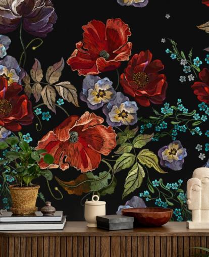 Amapolas oscuras Papel Pintado Amapola