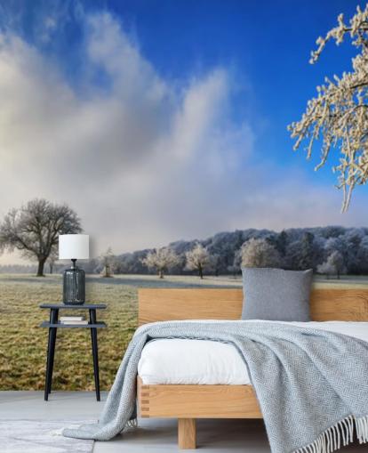 frosty field with white trees wallpaper