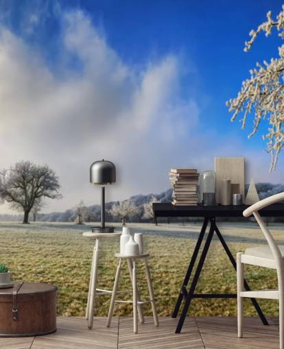 campo gelado com papel de parede de árvores brancas campo gelado com papel de parede de árvores brancas