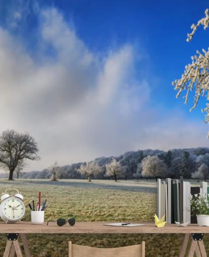 frostiges Feld mit weißen Bäumen Tapete frostiges Feld mit weißen Bäumen Tapete