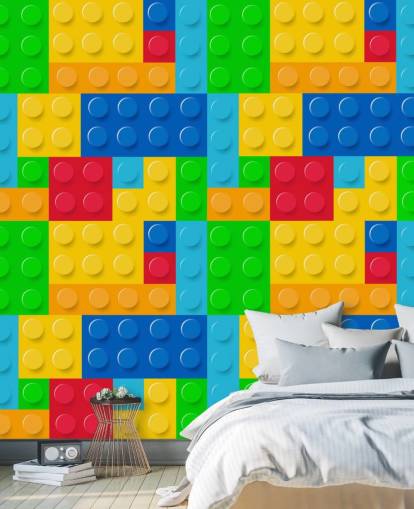 colorful custom lego wallpaper called Toy Bricks for child's bedroom or nursery 