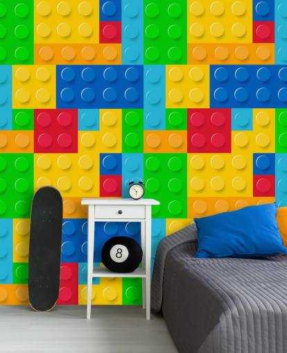 kleurrijk op maat gemaakt legobehang genaamd Toy Bricks voor kinderkamer of kinderkamer 