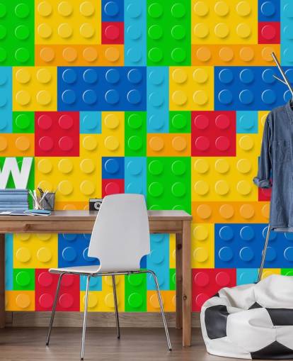 papel de parede colorido personalizado de lego chamado Toy Bricks para quarto de criança ou berçário 
