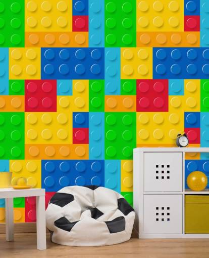 farverigt brugerdefineret lego tapet kaldet Toy Bricks til barnets soveværelse eller børnehave 