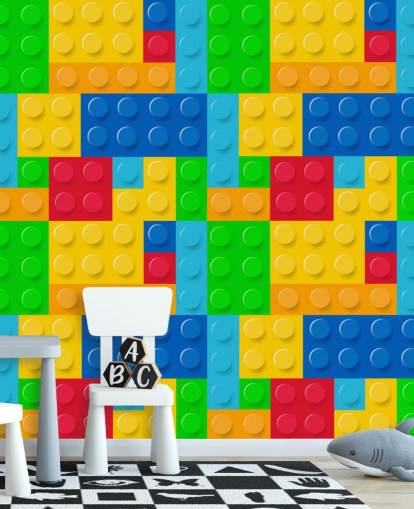 farverigt brugerdefineret lego tapet kaldet Toy Bricks til barnets soveværelse eller børnehave 