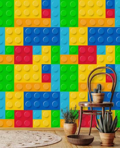värikäs mukautettu lego-taustakuva nimeltä Toy Bricks lapsen makuuhuoneeseen tai lastentarhaan 