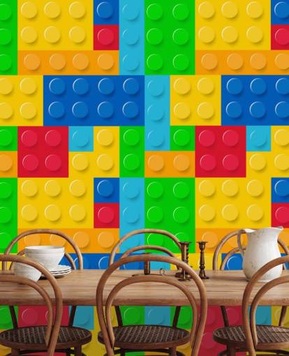 colorful custom lego wallpaper called Toy Bricks for child's bedroom or nursery 