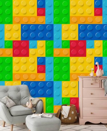 colourful custom lego wallpaper called Toy Bricks for child's bedroom or nursery 