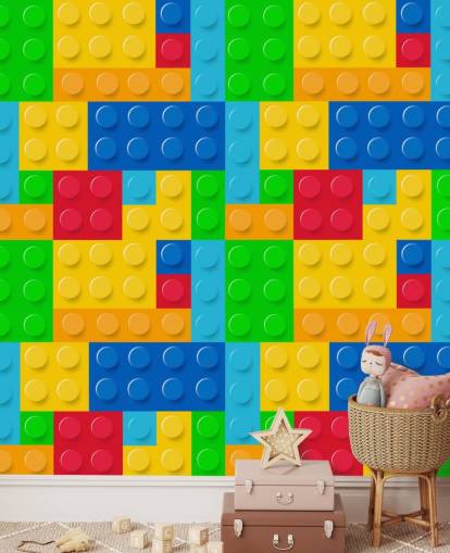 kleurrijk op maat gemaakt legobehang genaamd Toy Bricks voor kinderkamer of kinderkamer kleurrijk op maat gemaakt legobehang genaamd Toy Bricks voor kinderkamer of kinderkamer