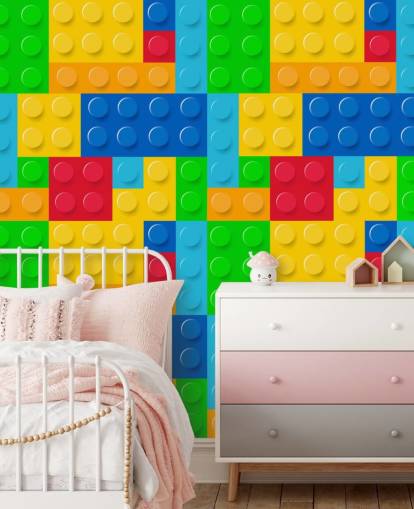 colourful custom lego wallpaper called Toy Bricks for child's bedroom or nursery 