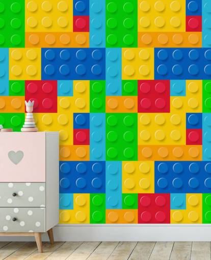 colourful custom lego wallpaper called Toy Bricks for child's bedroom or nursery 