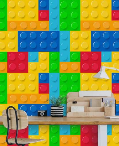 färgglada anpassade lego tapeter som heter Toy Bricks för barnets sovrum eller plantskola 