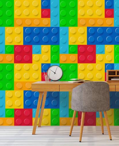 colorful custom lego wallpaper called Toy Bricks for child's bedroom or nursery 