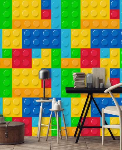 colorful custom lego wallpaper called Toy Bricks for child's bedroom or nursery 
