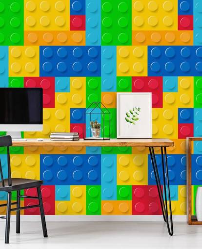 farbenfrohe individuelle Lego-Tapete namens Toy Bricks für das Kinder- oder Kinderzimmer 