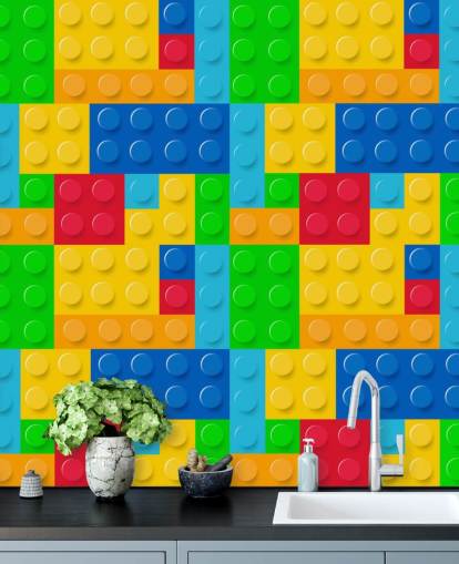 papier peint Lego personnalisé coloré appelé Toy Bricks pour chambre d'enfant ou chambre d'enfant 