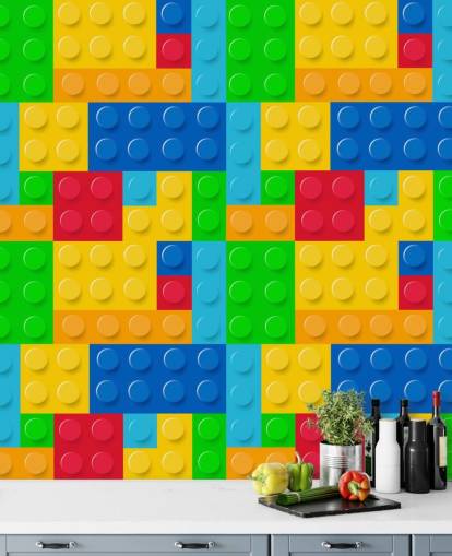 colorful custom lego wallpaper called Toy Bricks for child's bedroom or nursery 