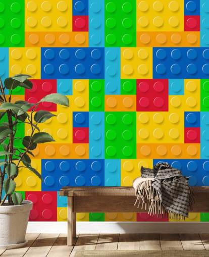 färgglada anpassade lego tapeter som heter Toy Bricks för barnets sovrum eller plantskola 
