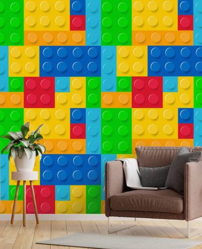 papier peint Lego personnalisé coloré appelé Toy Bricks pour chambre d'enfant ou chambre d'enfant 