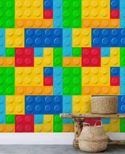 kleurrijk op maat gemaakt legobehang genaamd Toy Bricks voor kinderkamer of kinderkamer kleurrijk op maat gemaakt legobehang genaamd Toy Bricks voor kinderkamer of kinderkamer