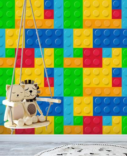 färgglada anpassade lego tapeter som heter Toy Bricks för barnets sovrum eller plantskola 