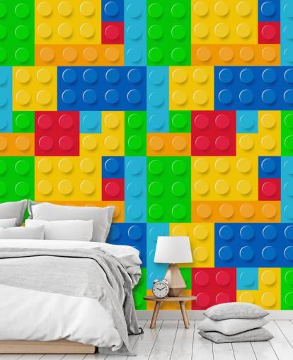 colorful custom lego wallpaper called Toy Bricks for child's bedroom or nursery 