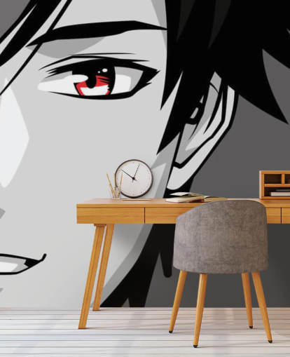 fond d'écran homme noir et blanc aux yeux rouges