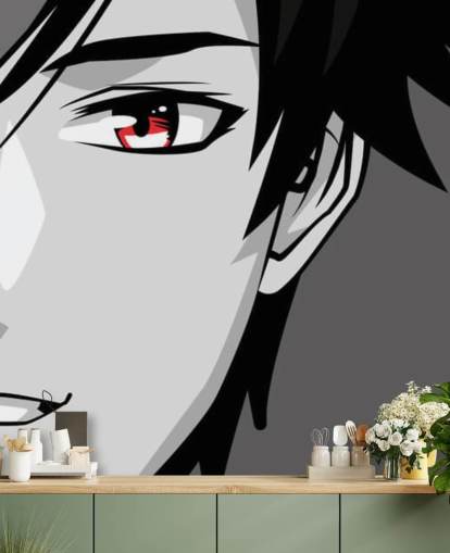 black and white man with red eyes wallpaper