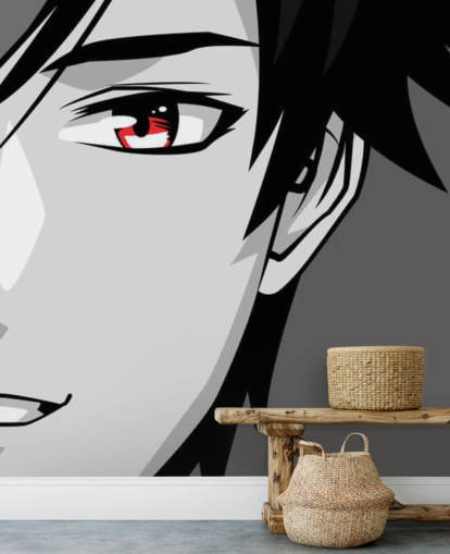 fond d'écran homme noir et blanc aux yeux rouges