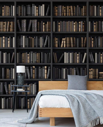 mørk bokhylle cum bibliotek tapet