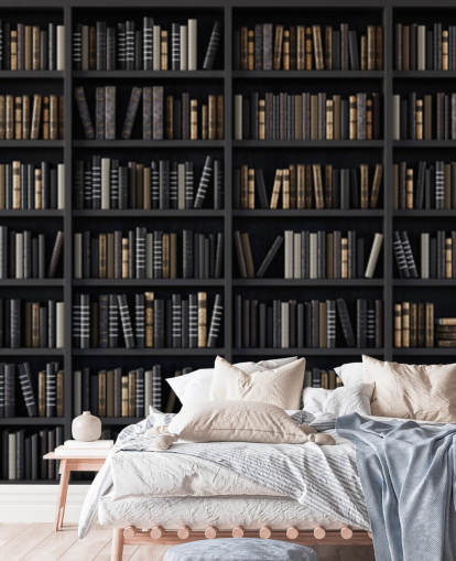 mørk bokhylle cum bibliotek tapet
