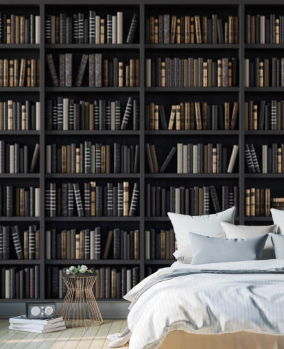 fondo de pantalla de biblioteca de estantería oscura