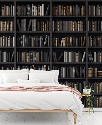 mørk bogreol med bibliotek tapet