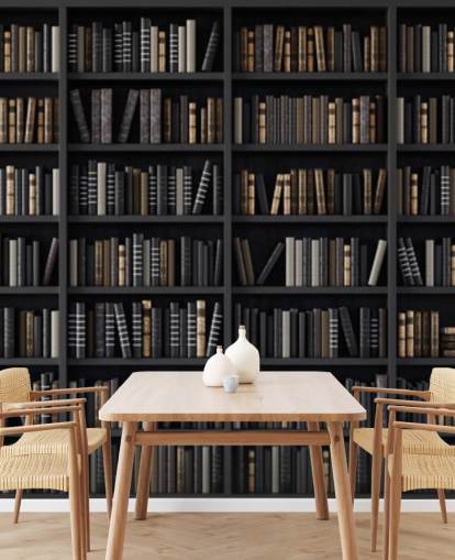 dark bookshelf cum library wallpaper