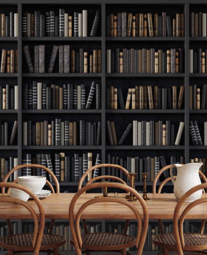 mørk bokhylle cum bibliotek tapet
