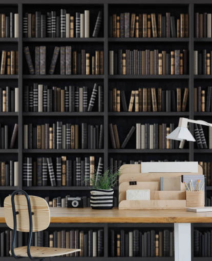 dark bookshelf cum library wallpaper