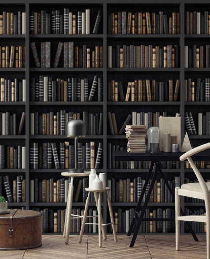 estante escura cum biblioteca papel de parede